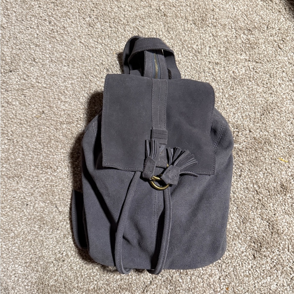 Grey genuine suede backpack